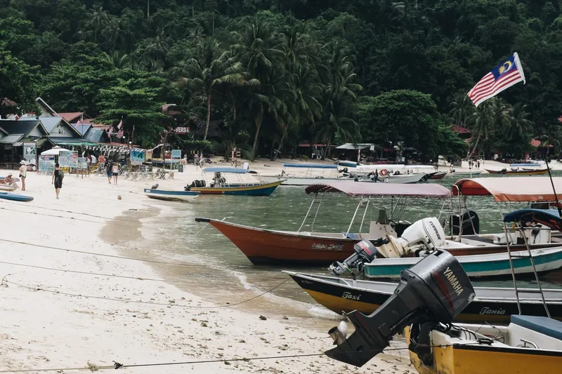 Beach with boats pulled up on the sand