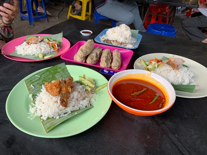 Common breakfast in Terengganu, Malaysia, Nasi Dagang served with Keropok Lekor. Image taken at Restaurant Nasi Dagang Atas Tol Terengganu
