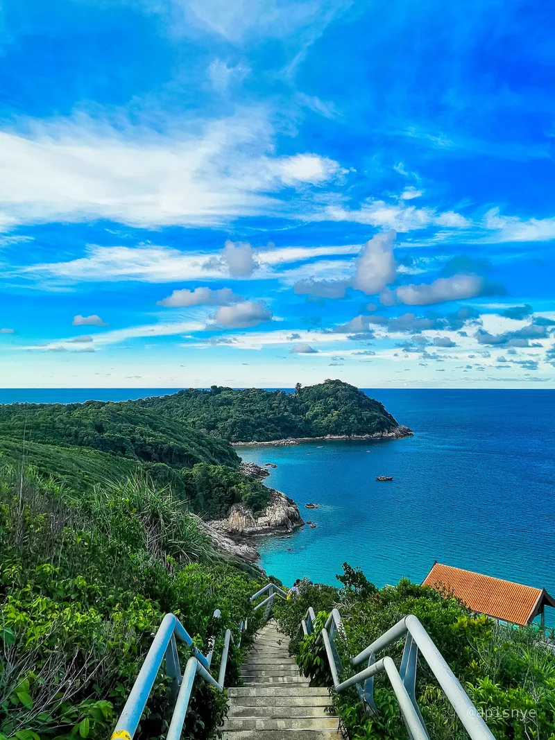 A view of the stairs and a part of perhentian kecil Island from the windmill farm
